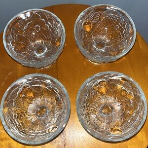 Pasabahce 4 Fruit Champagne Sherbet Glasses Set Clear Embossed Etch Stemware Lot